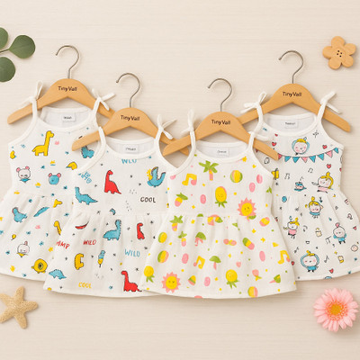TinyVail Baby Girls Below Knee Casual Dress(White, Sleeveless)
