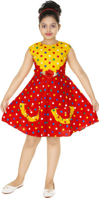 YOUNGSTAR FC Girls Midi/Knee Length Casual Dress(Yellow, Sleeveless)