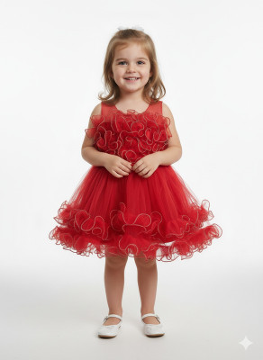 Takshak Fashion Baby Girls Below Knee Party Dress(Red, Sleeveless)