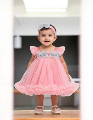 CLASSYFASHION Girls Above Knee Party Dress(Pink, Sleeveless)