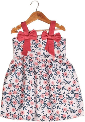AKD FASHION Indi Girls Midi/Knee Length Casual Dress(Pink, Sleeveless)