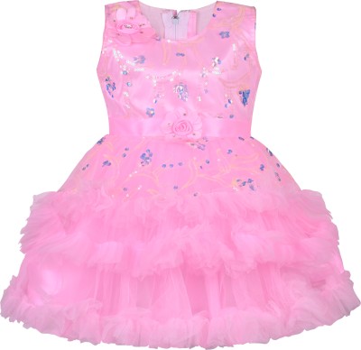 Wishkaro Baby Girls Midi/Knee Length Party Dress(Pink, Sleeveless)