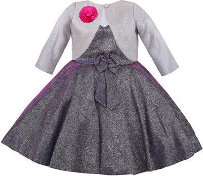 Wishkaro Baby Girls Midi/Knee Length Festive/Wedding Dress(Grey, Sleeveless)