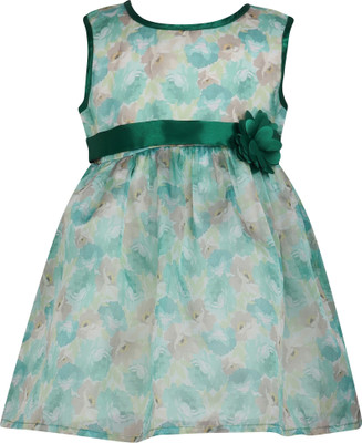 mama & bebe Indi Baby Girls Above Knee Party Dress(Green, Sleeveless)