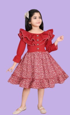 NEW SARDAR DRESSES Girls Midi/Knee Length Party Dress(Red, Full Sleeve)