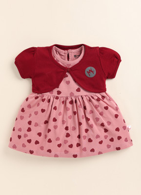 MOONKIDS Baby Girls Midi/Knee Length Casual Dress(Red, Half Sleeve)
