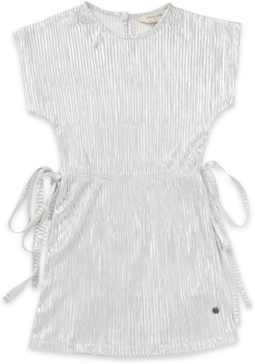 GINI & JONY Girls Midi/Knee Length Party Dress(Silver, Half Sleeve)