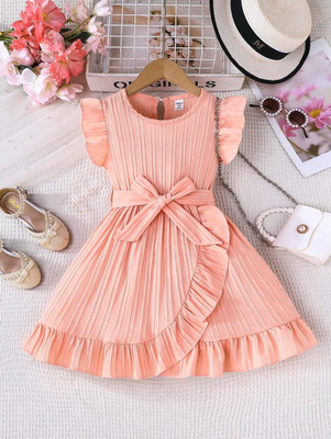 Yk Indi Girls Midi/Knee Length Party Dress(Pink, Short Sleeve)