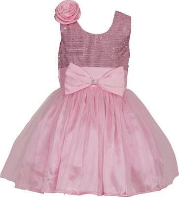 Shahina Fashion Girls Midi/Knee Length Party Dress(Pink, Sleeveless)