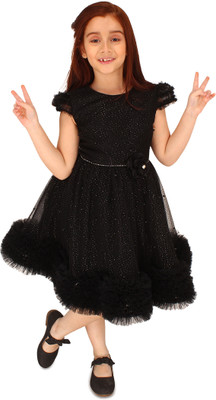 Cutecumber Girls Midi/Knee Length Party Dress(Black, Cap Sleeve)