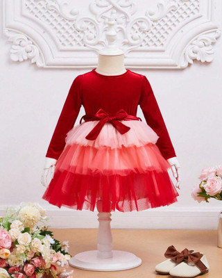 Style Connect Collection Girls Midi/Knee Length Party Dress(Red, Full Sleeve)