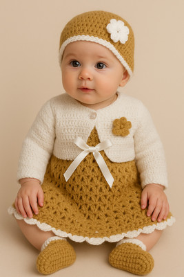 ALL KNIT Baby Girls Below Knee Party Dress(Gold, Full Sleeve)