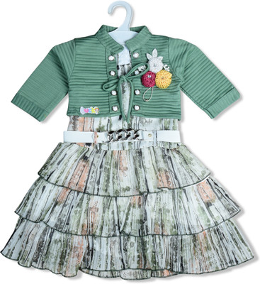 Worton Fashion Baby Girls Below Knee Party Dress(Green, 3/4 Sleeve)