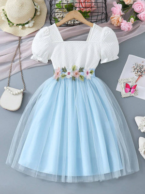 Miss & Chief Girls Midi/Knee Length Party Dress(Light Blue, Half Sleeve)