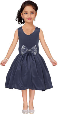 Wow princess Girls Midi/Knee Length Casual Dress(Dark Blue, Sleeveless)