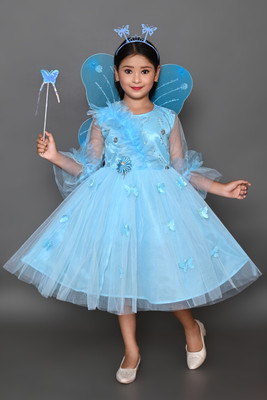 ARUNA CREATIONn Girls Below Knee Festive/Wedding Dress(Light Blue, 3/4 Sleeve)
