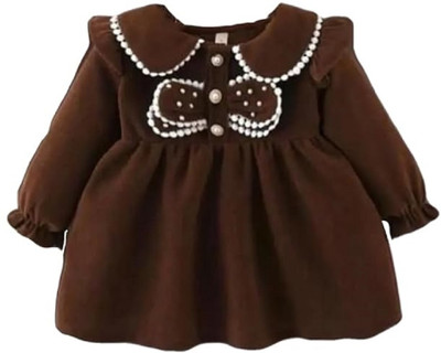 Bold N Elegant Indi Baby Girls Midi/Knee Length Casual Dress(Brown, Full Sleeve)