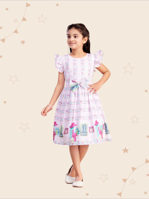 Kidotsav Girls Midi/Knee Length Casual Dress(Pink, Cap Sleeve)