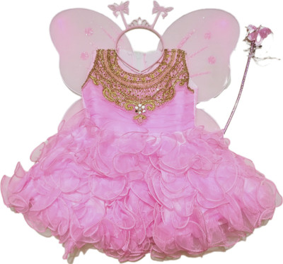 NKG FASHION Baby Girls Midi/Knee Length Festive/Wedding Dress(Pink, Sleeveless)