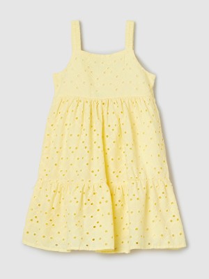 MAX Girls Short/Mid Thigh Casual Dress(Yellow, Short Sleeve)