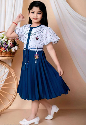 j.n.s rozina Indi Girls Below Knee Festive/Wedding Dress(Blue, Fashion Sleeve)