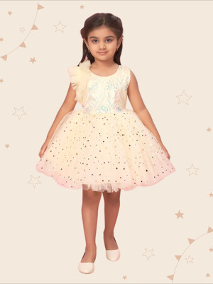 Kidotsav Girls Midi/Knee Length Party Dress(Yellow, Sleeveless)