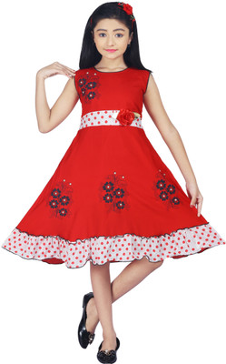 LINK KWALITY GARMENTS Indi Girls Midi/Knee Length Casual Dress(Red, Sleeveless)