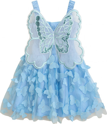 Oh My Kidduz Baby Girls Midi/Knee Length Party Dress(Light Blue, Sleeveless)