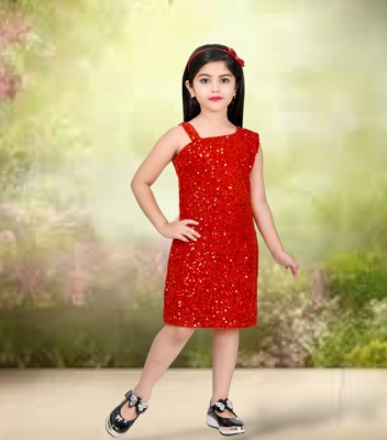 Mausam Mahek Baby Girls Above Knee Party Dress(Red, Sleeveless)