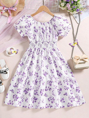 Arshia Fashions Girls Midi/Knee Length Casual Dress(Purple, Sleeveless)