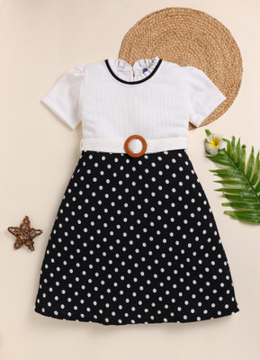 Lazy Shark Girls Midi/Knee Length Casual Dress(White, Black, Half Sleeve)