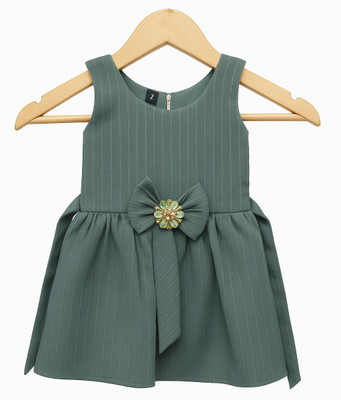 MH Modern Baby Girls Midi/Knee Length Casual Dress(Green, Short Sleeve)
