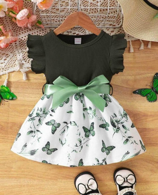 NSGARMENTSN Baby Girls Below Knee Party Dress(Green, Fashion Sleeve)