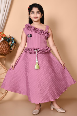 VENTRA FASHION Girls Calf Length Party Dress(Pink, Sleeveless)