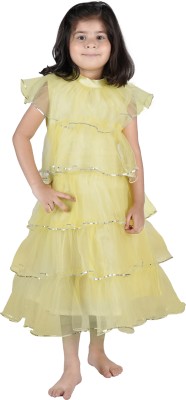 stylestorm Girls Midi/Knee Length Casual Dress(Yellow, Sleeveless)