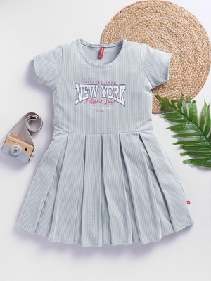 Here&Now X Game Begins Girls Above Knee Casual Dress(Green, Short Sleeve)