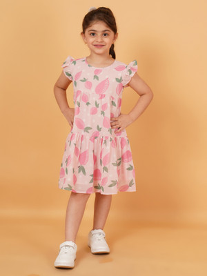 CREATIVE KID'S Baby Girls Midi/Knee Length Festive/Wedding Dress(Pink, Short Sleeve)