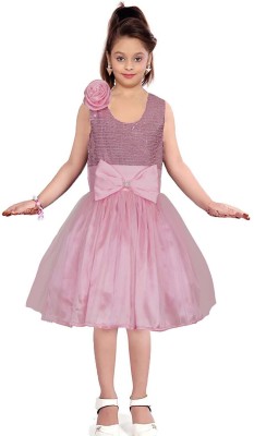 Tremula Girls Midi/Knee Length Party Dress(Pink, Sleeveless)