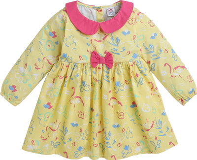 Mama & Bebe Indi Girls Midi/Knee Length Casual Dress(Yellow, 3/4 Sleeve)