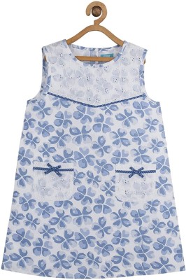 Miyo Indi Girls Midi/Knee Length Casual Dress(Blue, Sleeveless)