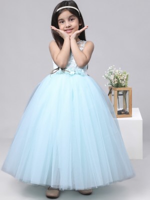 Toy Balloon Kids Girls Maxi/Full Length Party Dress(Blue, Sleeveless)