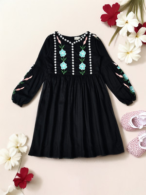 Bella Moda Girls Midi/Knee Length Casual Dress(Dark Blue, Full Sleeve)