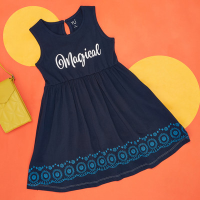 YU by Pantaloons Girls Midi/Knee Length Casual Dress(Blue, Sleeveless)