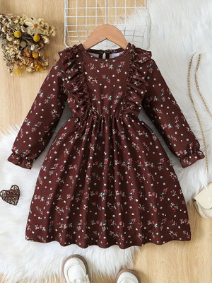 Gen Alfa Girls Midi/Knee Length Party Dress(Brown, 3/4 Sleeve)