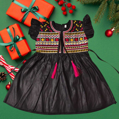 STEEPEARLY Baby Girls Midi/Knee Length Casual Dress(Black, Short Sleeve)