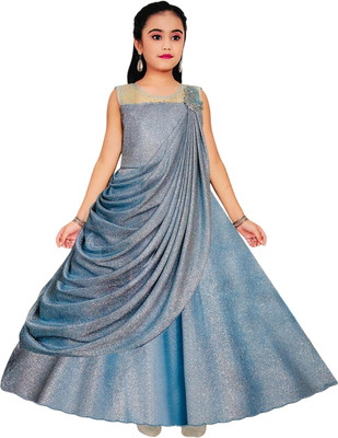 Z Z D FASHION Indi Girls Maxi/Full Length Festive/Wedding Dress(Light Blue, Sleeveless)