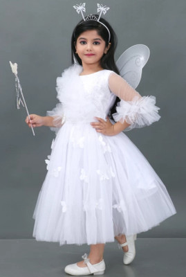 ARUNA CREATIONn Girls Maxi/Full Length Party Dress(White, 3/4 Sleeve)