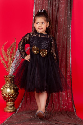 Bella Moda Girls Midi/Knee Length Party Dress(Black, Full Sleeve)