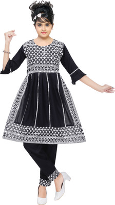 ASLAM Girls Casual Kurta and Pyjama Set(Black Pack of 1)