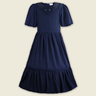 Wishkaro Girls Midi/Knee Length Casual Dress(Dark Blue, Short Sleeve)